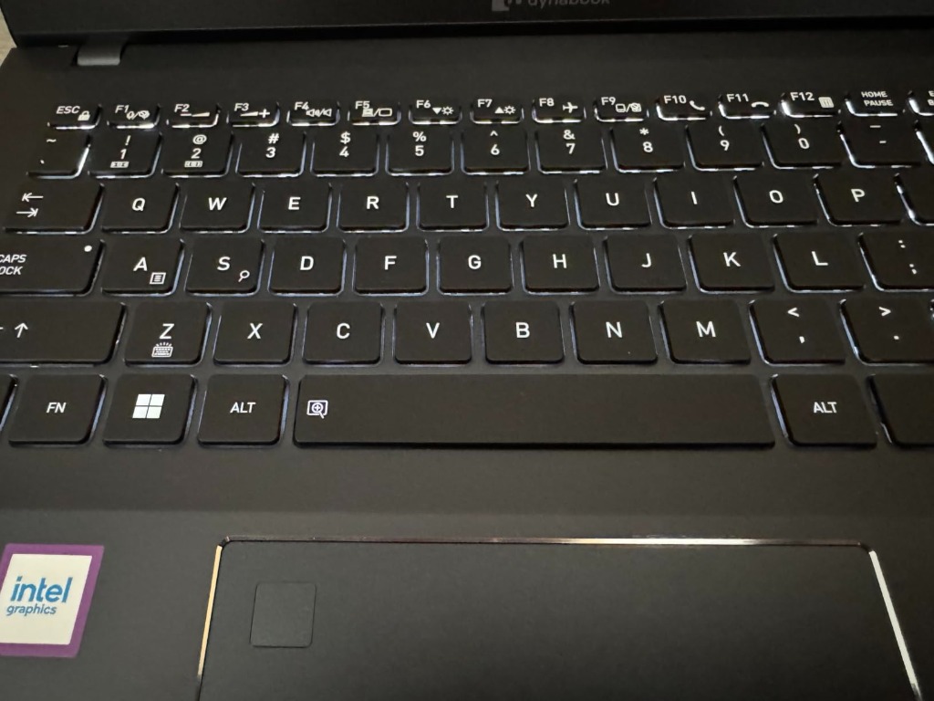Close-up of dynabook Portégé X40-M backlit keyboard and Windows Copilot hardware key