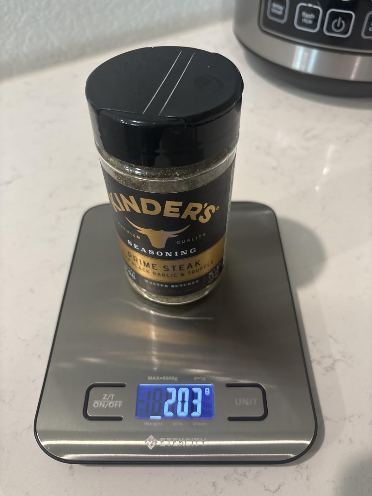 Kinder's seasoning container weighed at 203g