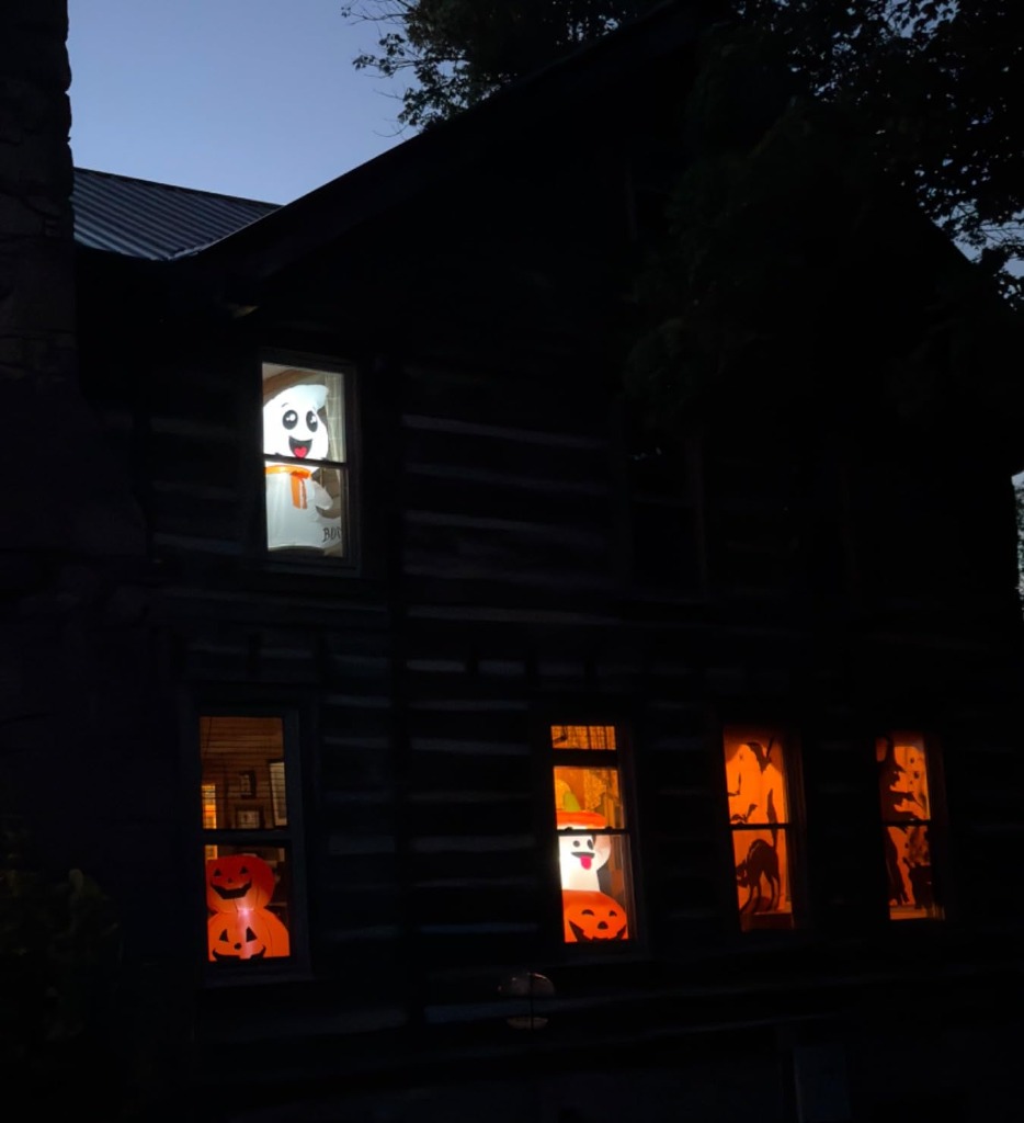 GOOSH 4 FT Cute Ghost glowing in 2nd story window at night