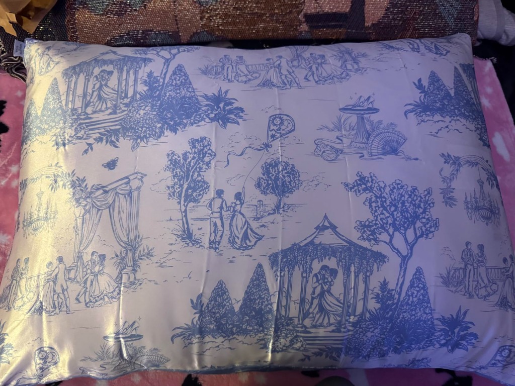 Kitsch Satin Pillowcase in Classic Blue Toile fairytale print