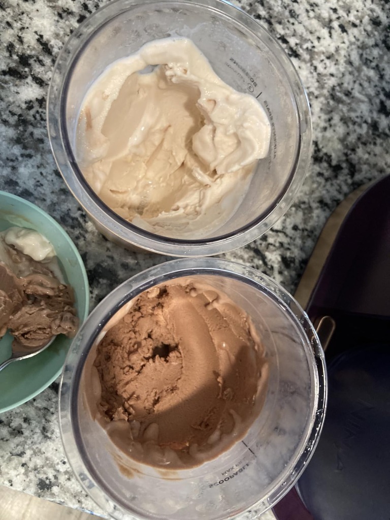 Finished Vanilla and Chocolate Protein Ice Cream Pints