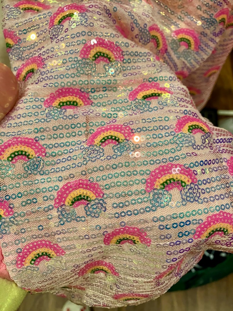 Macro detail of rainbow sequins and soft lining