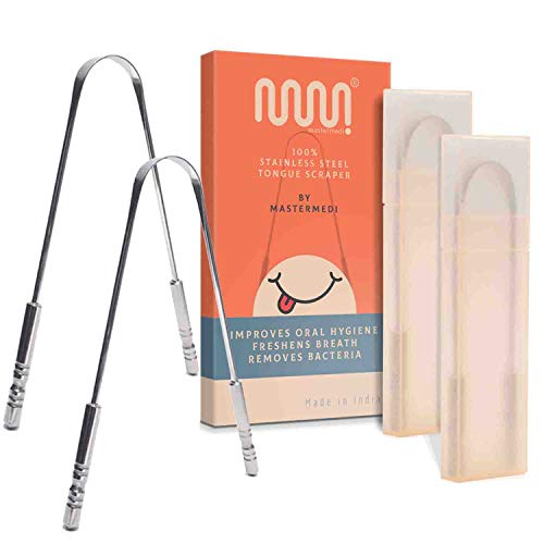 MasterMedi Medical Grade Stainless Steel Tongue Scraper with Case