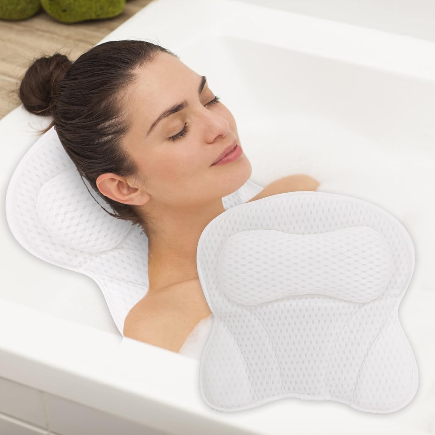 4D Air Mesh Luxury Bathtub Pillow (with 6 Suction Cups & Laundry Bag)