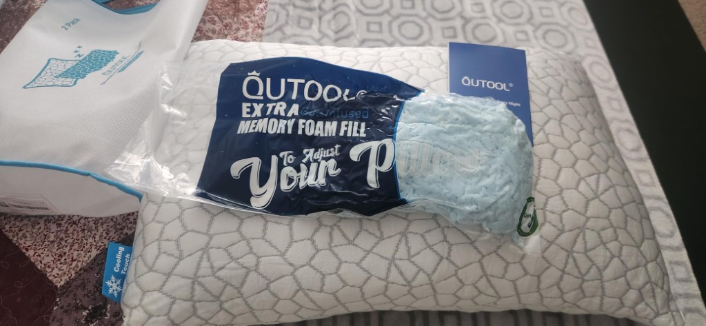 QUTOOL Cooling Shredded Memory Foam Pillows (Set of 2 Queen Pillows with Extra Gel Fill Bag)