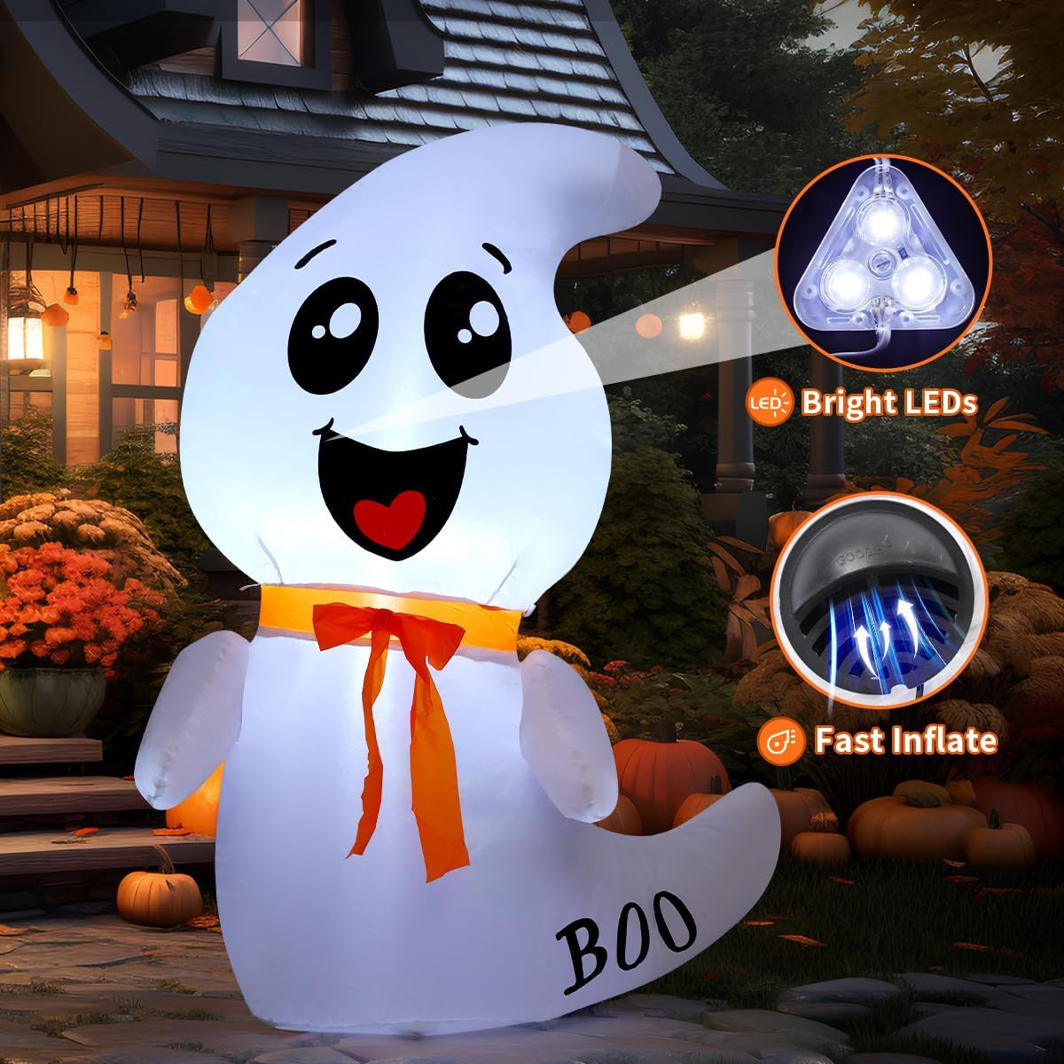 GOOSH 4 FT Halloween Inflatable Cute Ghost with Built-in LEDs