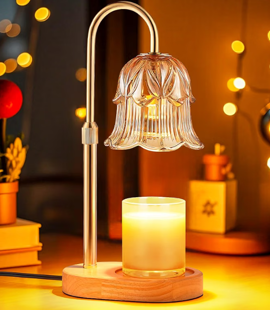 Vintage Floral Lily Glass Candle Warmer Lamp with Timer & Dimmer (Height Adjustable)