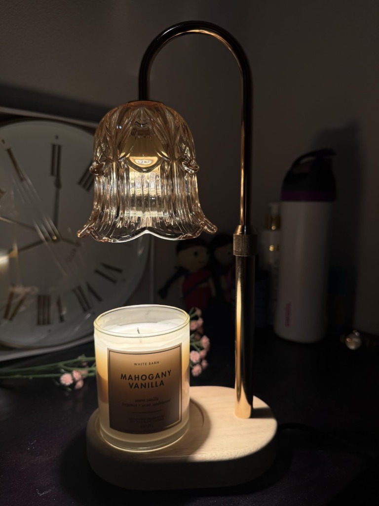 Nightstand Mahogany Vanilla Candle Setup