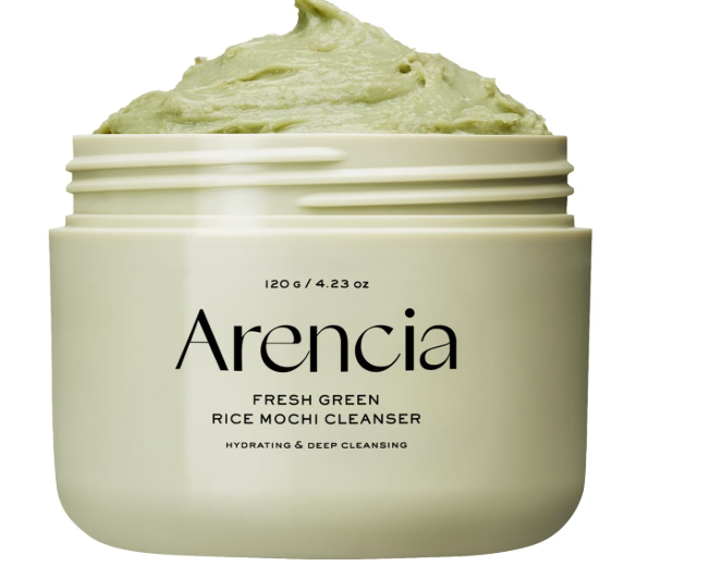 Arencia Mochi Cleanser Jar with stretchy matcha peak