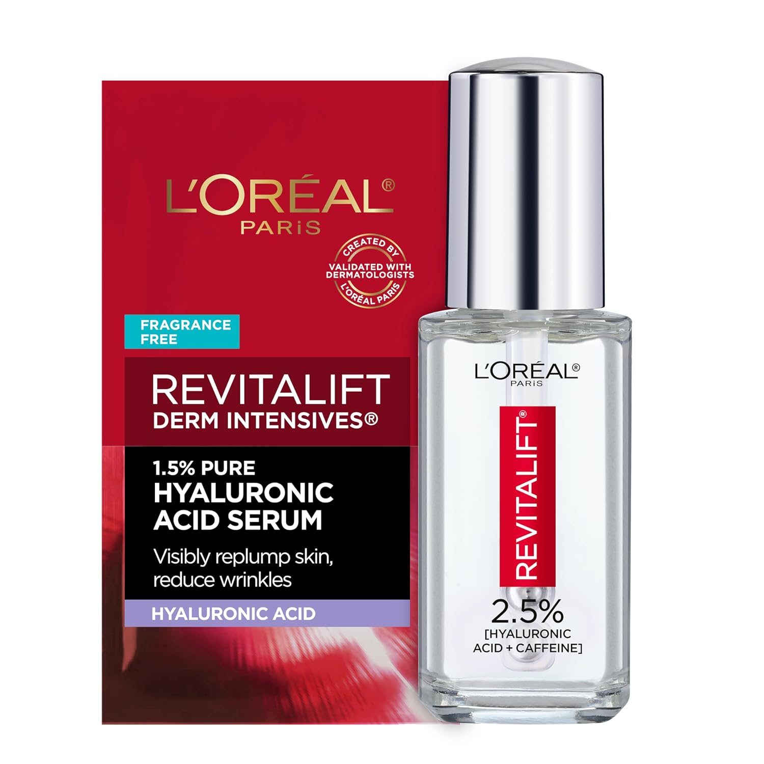 L'Oréal Paris Revitalift 2.5% [Hyaluronic Acid + Caffeine] Eye Serum with Triple Roller (0.67 Fl Oz)
