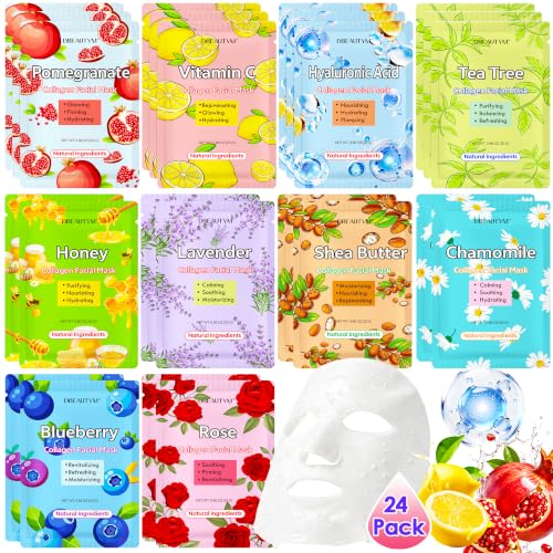 DBEAUTYM 24-Pack Collagen & Botanical Variety Sheet Mask Set