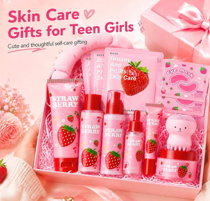 SADOER Strawberry Vitamin C Skincare Gift Set for Teen Girls