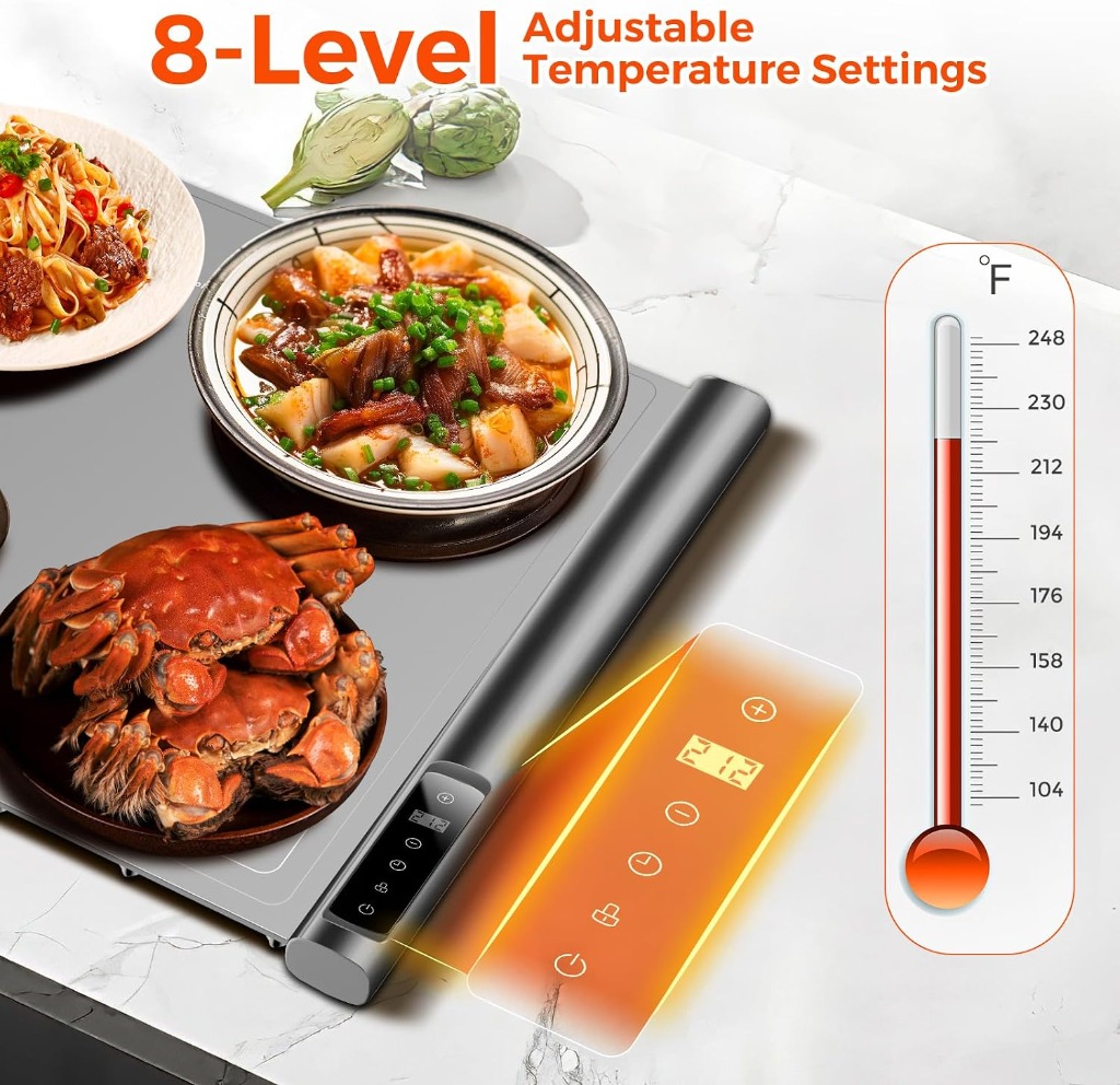 8-Level temperature settings graphic 104F to 248F