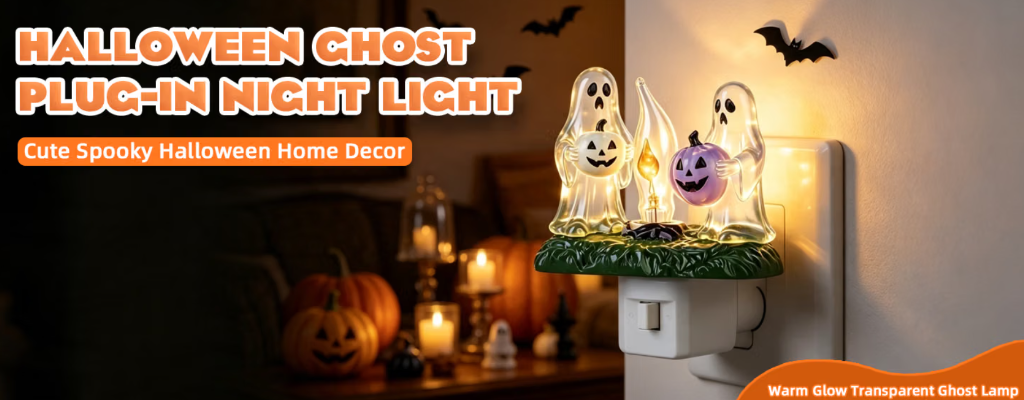 Official Halloween Ghost Plug-in Night Light Banner warm night ambiance